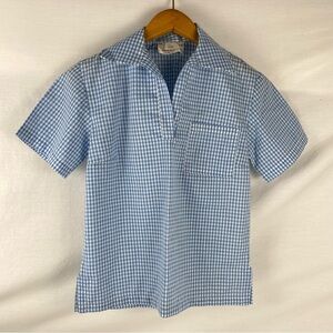 Vintage Girl Guides of Canada Blue Gingham Uniform Shirt Size 10